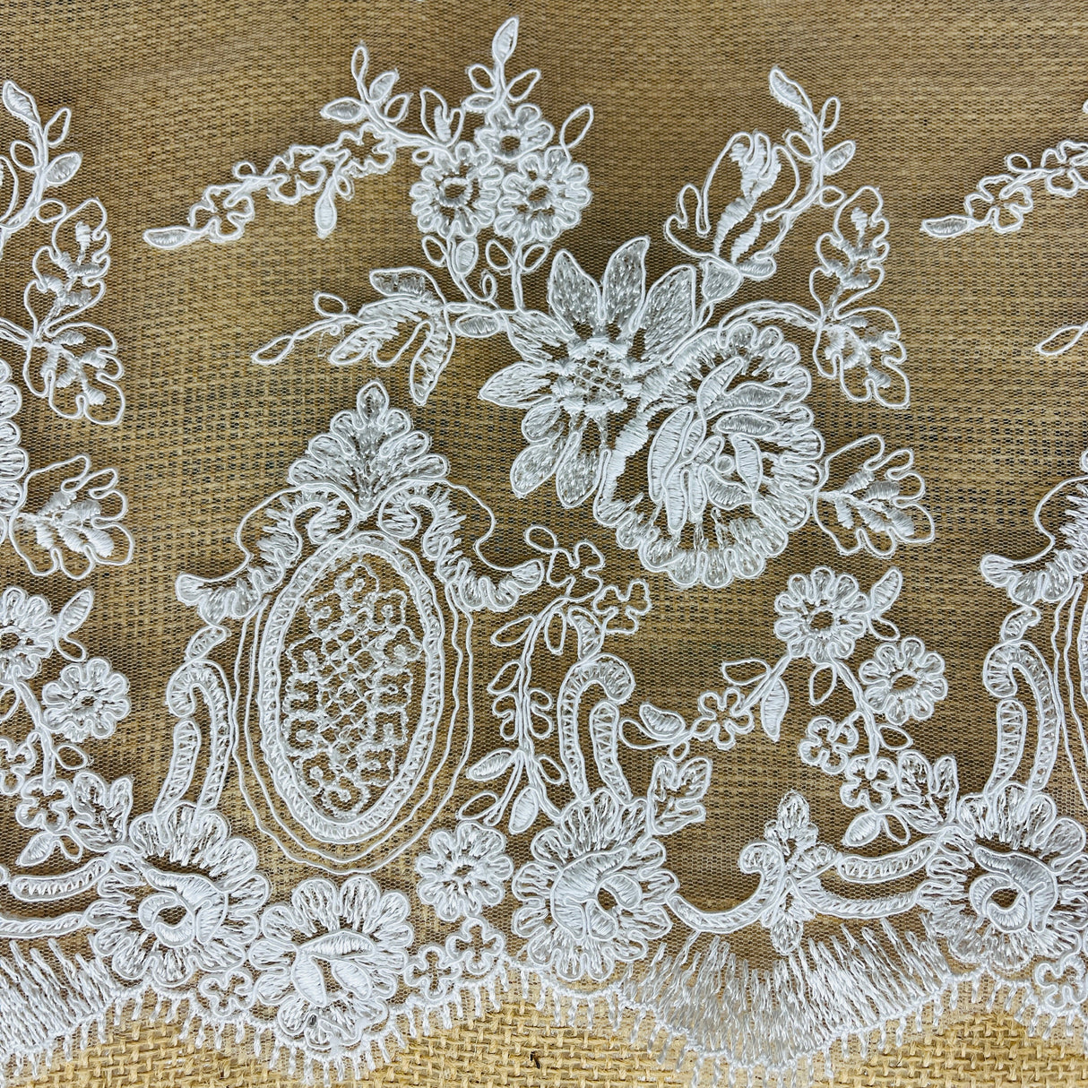 Embroidered Bridal Lace Ivory Silver