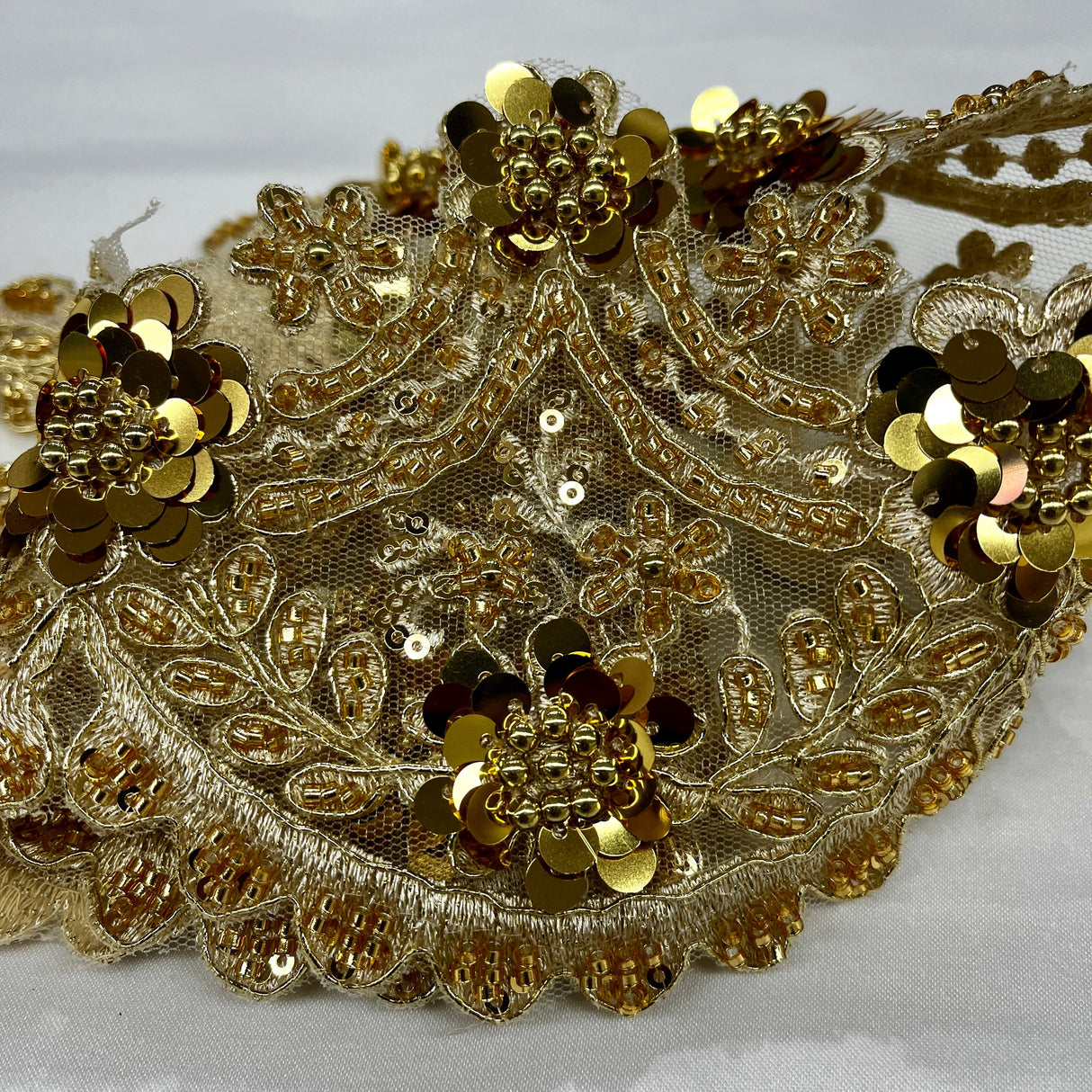 Beaded Corded Floral Lace Trim 4.5"