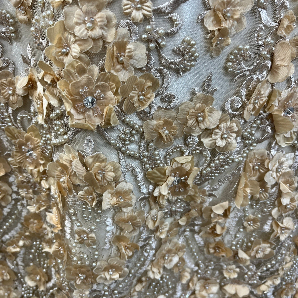 Beaded 3D Floral Lace Mesh