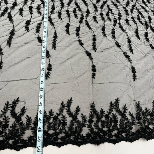 1 Yard Silver Beaded Lace Fabric Embroidered on Polyester Net Mesh Floral Sequin Design 50 Inch Width