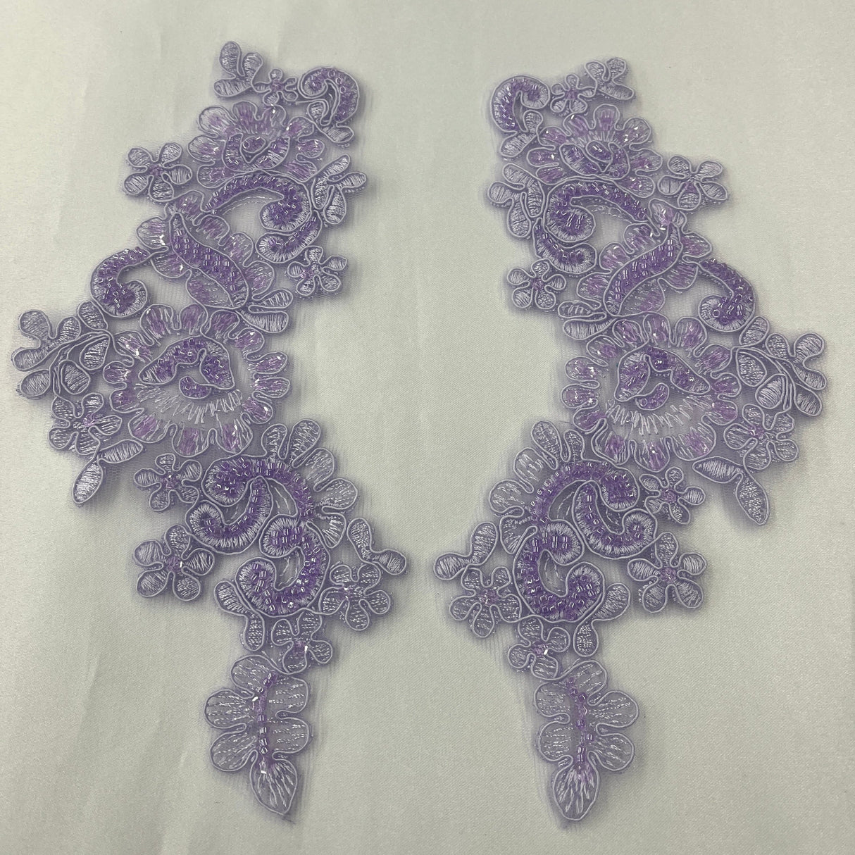 Beaded Corded Floral Lace Applique Pair