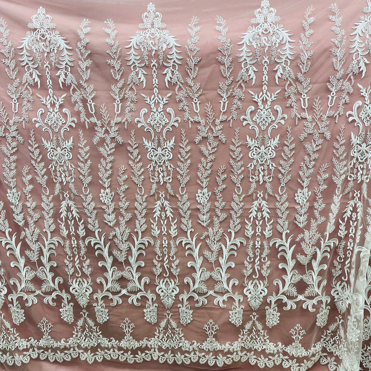 Beaded Lace Fabric on Polyester Net Mesh