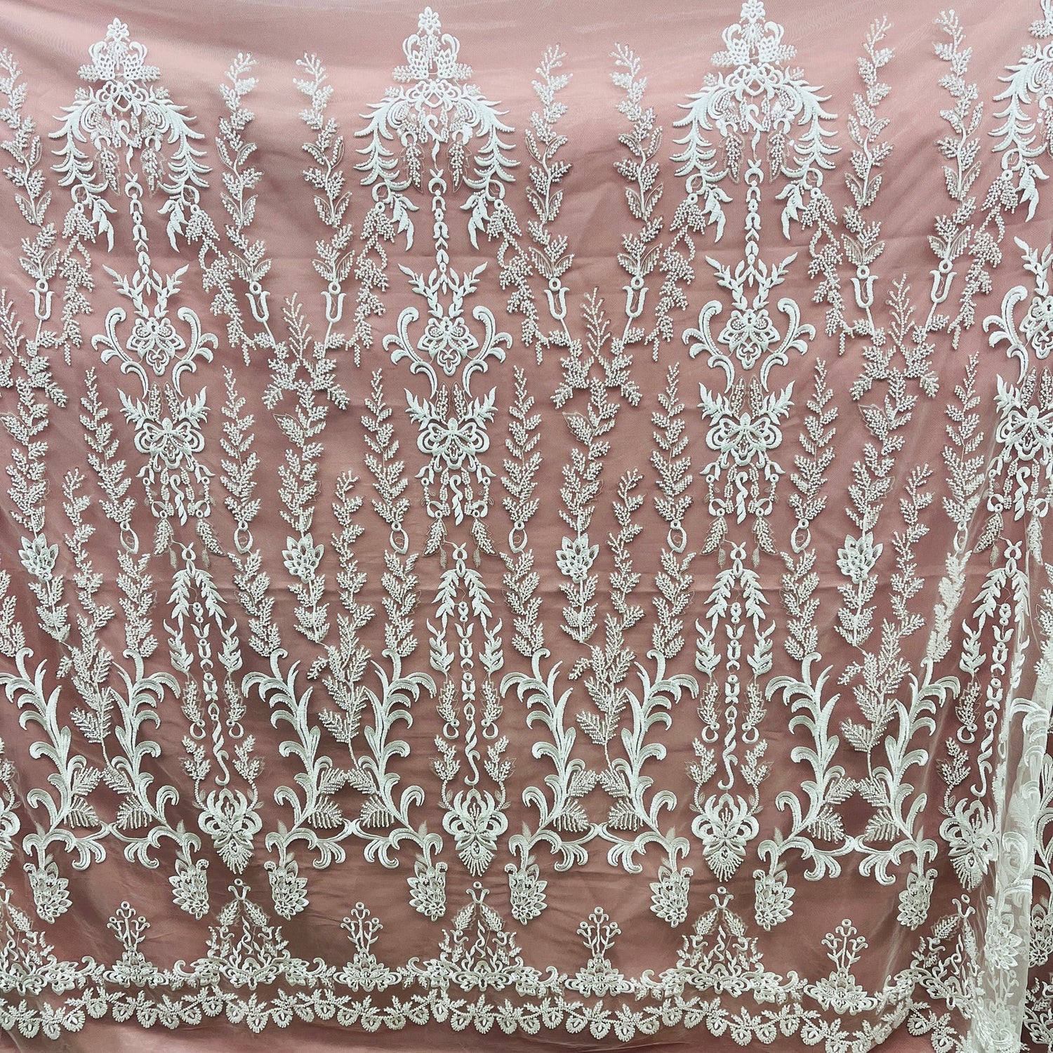 1 Yard Luxury Beaded Lace Fabric Embroidered on Polyester Net Mesh Elegant Bridal & Couture Design 51" Wide