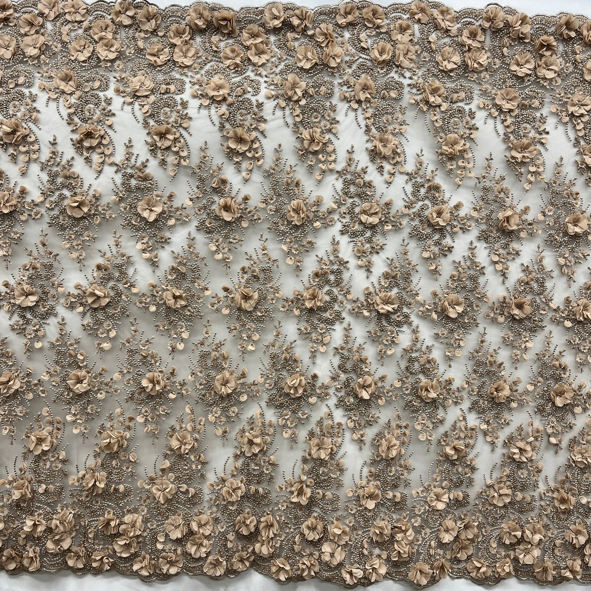 Beaded 3D Floral Lace Fabric Peach 48" Wide