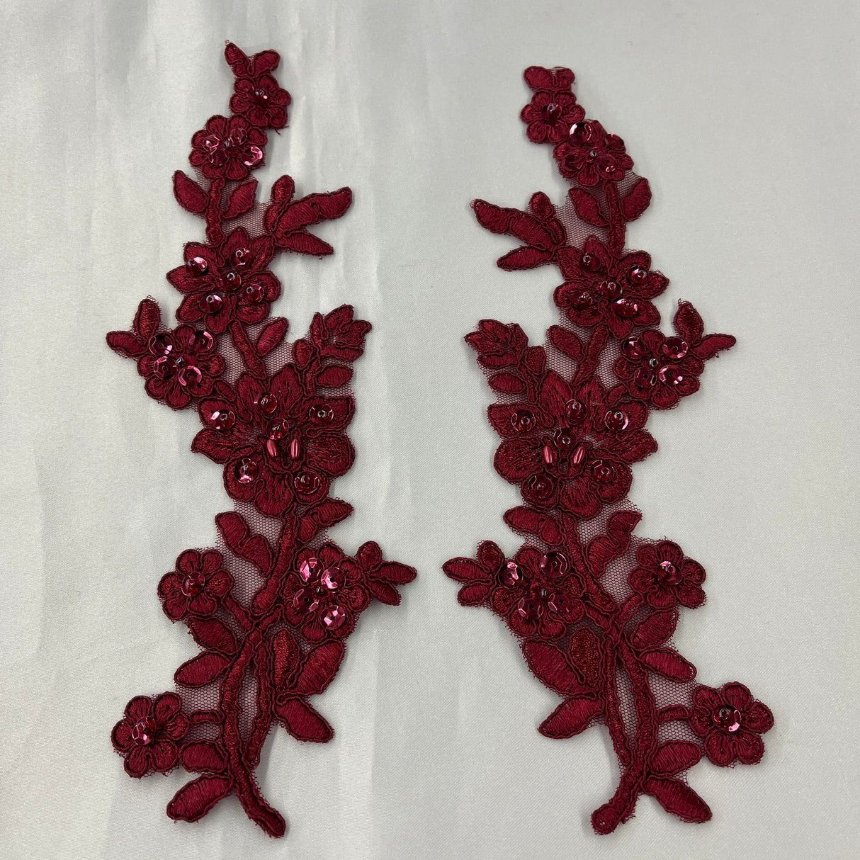 Beaded Corded Floral Lace Applique 100% Polyester Net Mesh