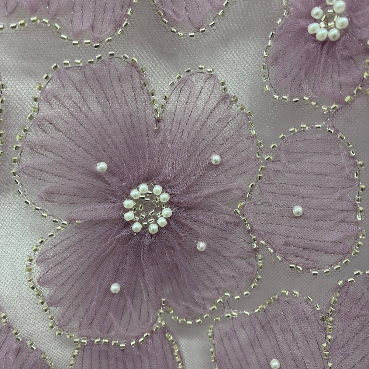 Beaded 3D Floral Lace Fabric