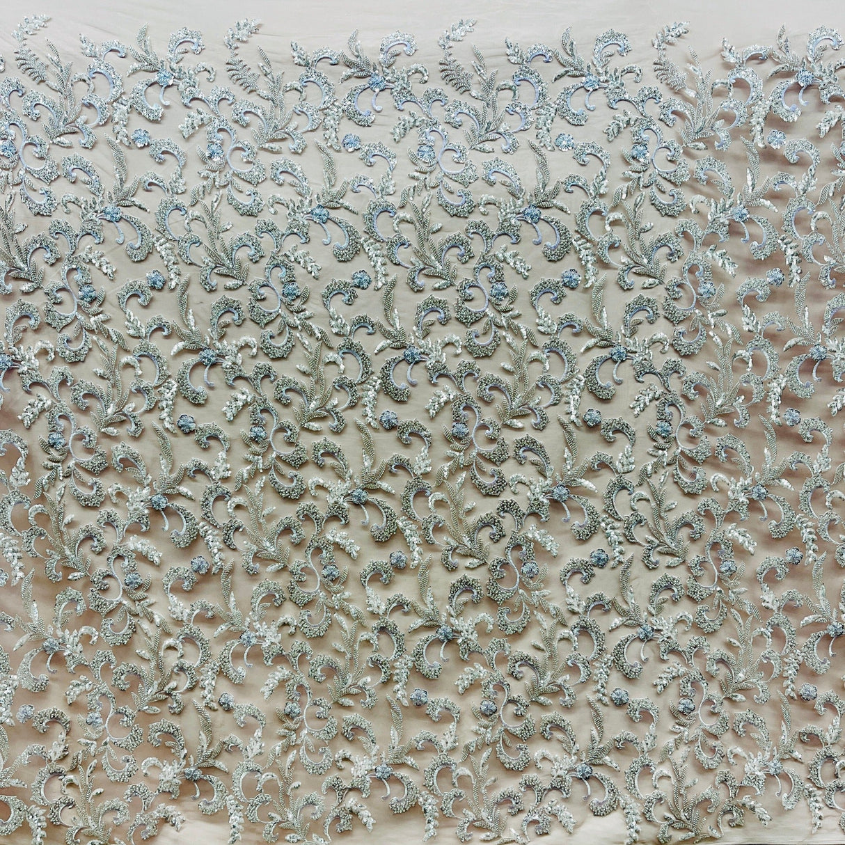 Beaded Lace Fabric Embroidered Mesh Champagne
