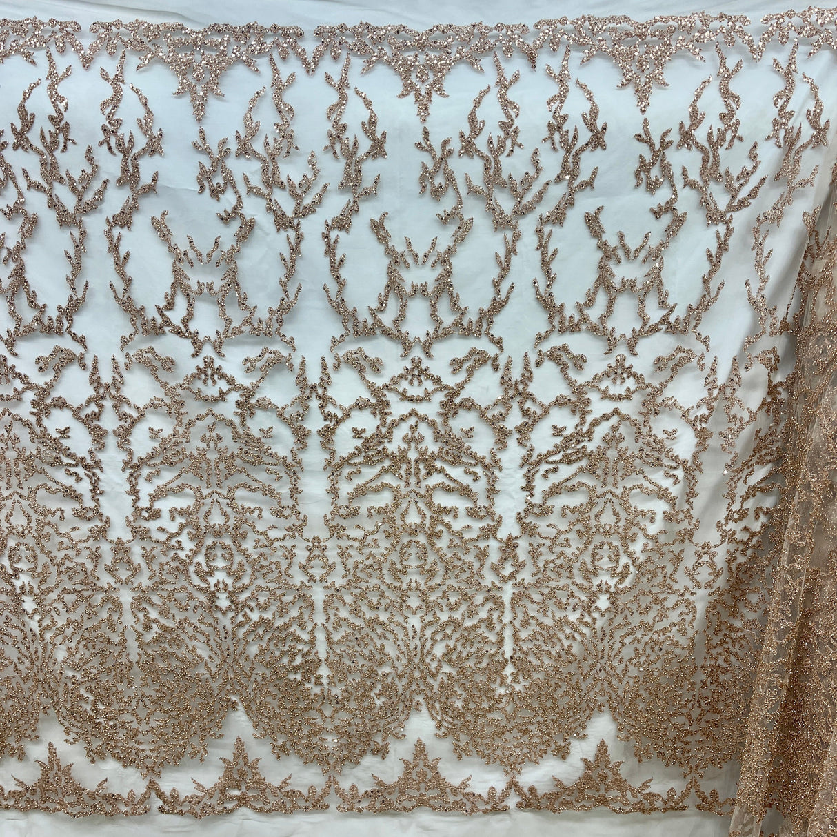 Beaded Lace Fabric on Polyester Net Mesh 52" Wide
