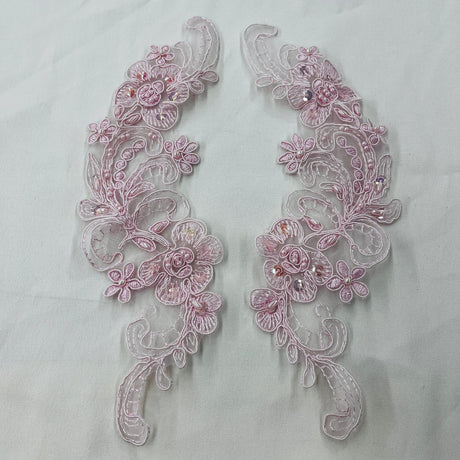 1 Pair Beaded & Corded Floral Lace Applique 10" x 3" Each Side