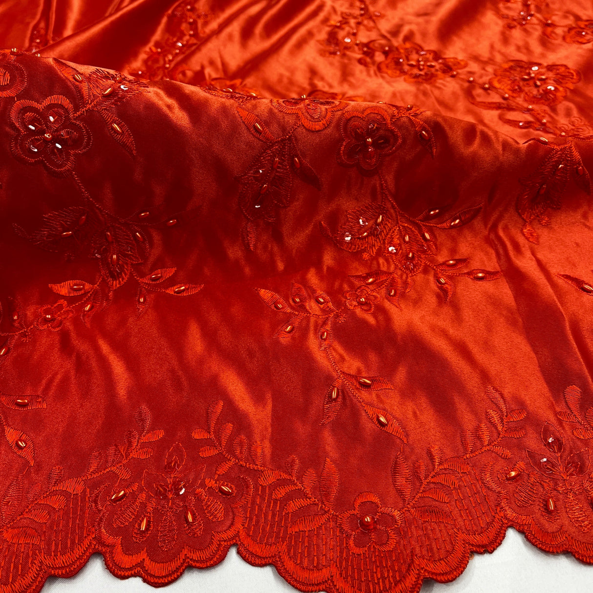 Beaded Bridal Lace Fabric on Polyester Satin 54"