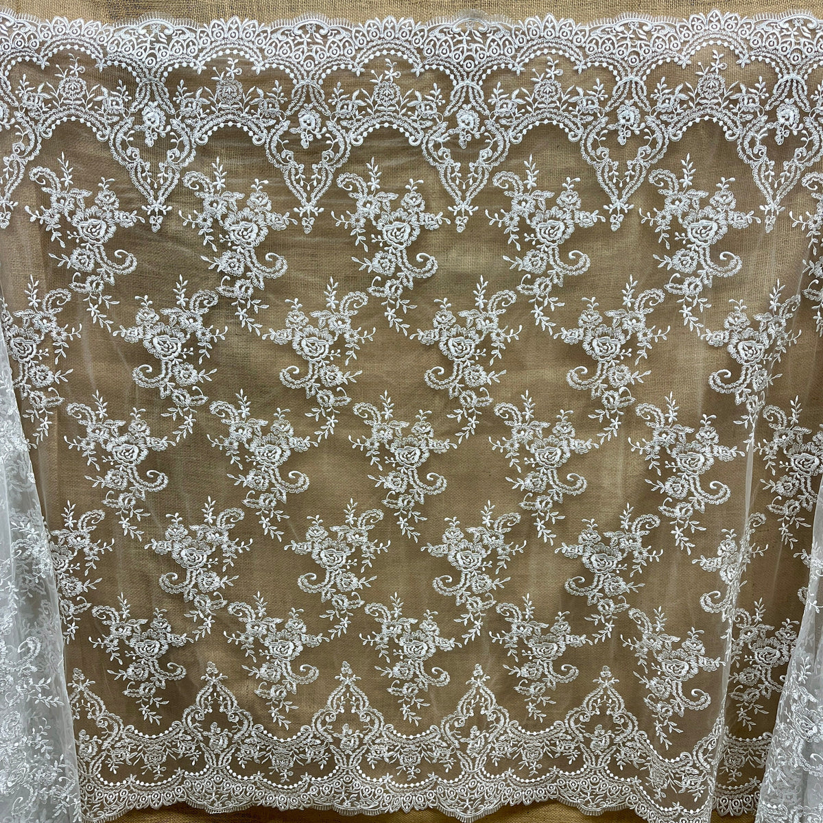 1 Yard 52" Wide Corded Bridal Lace Fabric Embroidered