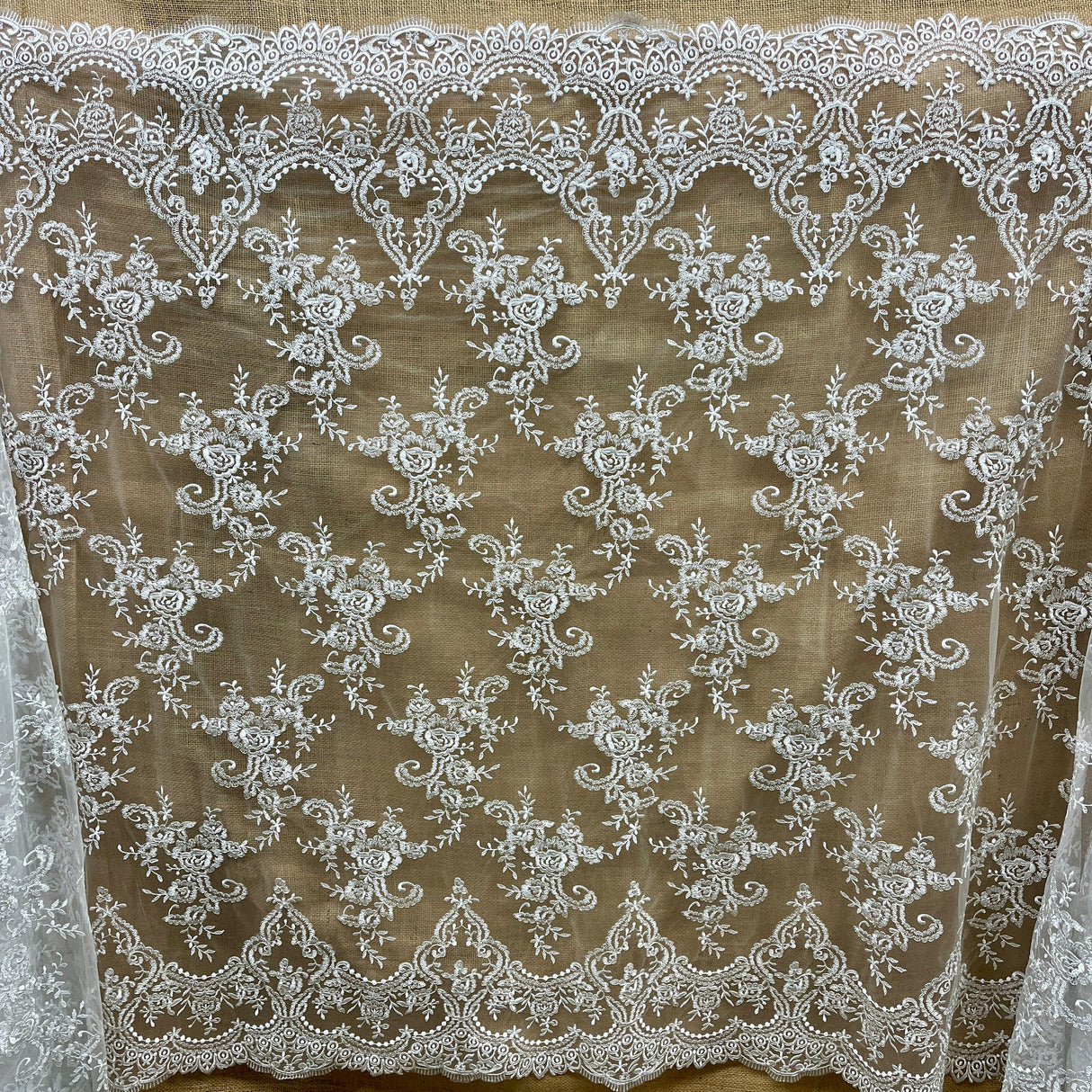 Embroidered Bridal Lace Ivory Silver