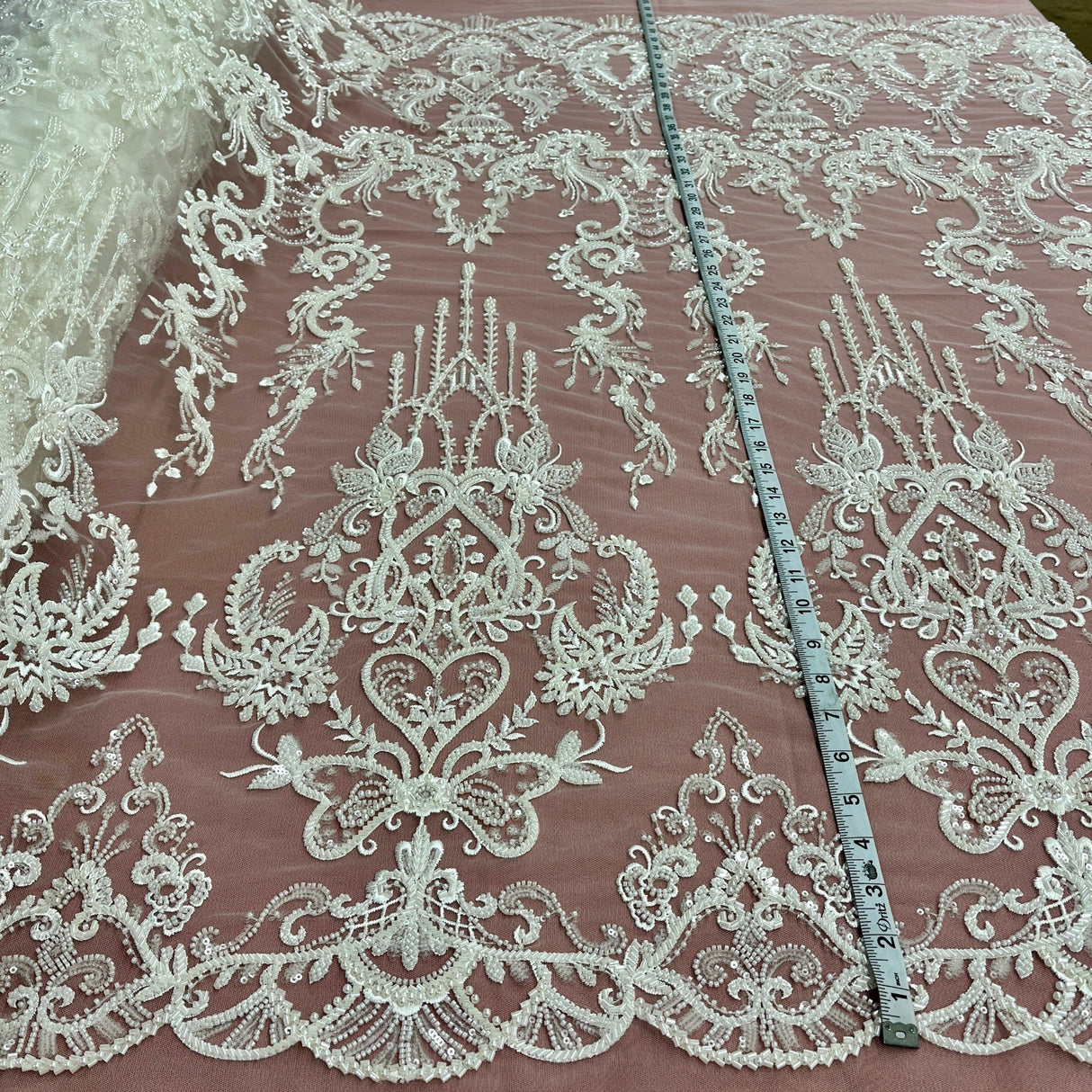 Beaded Embroidered Lace Mesh Fabric