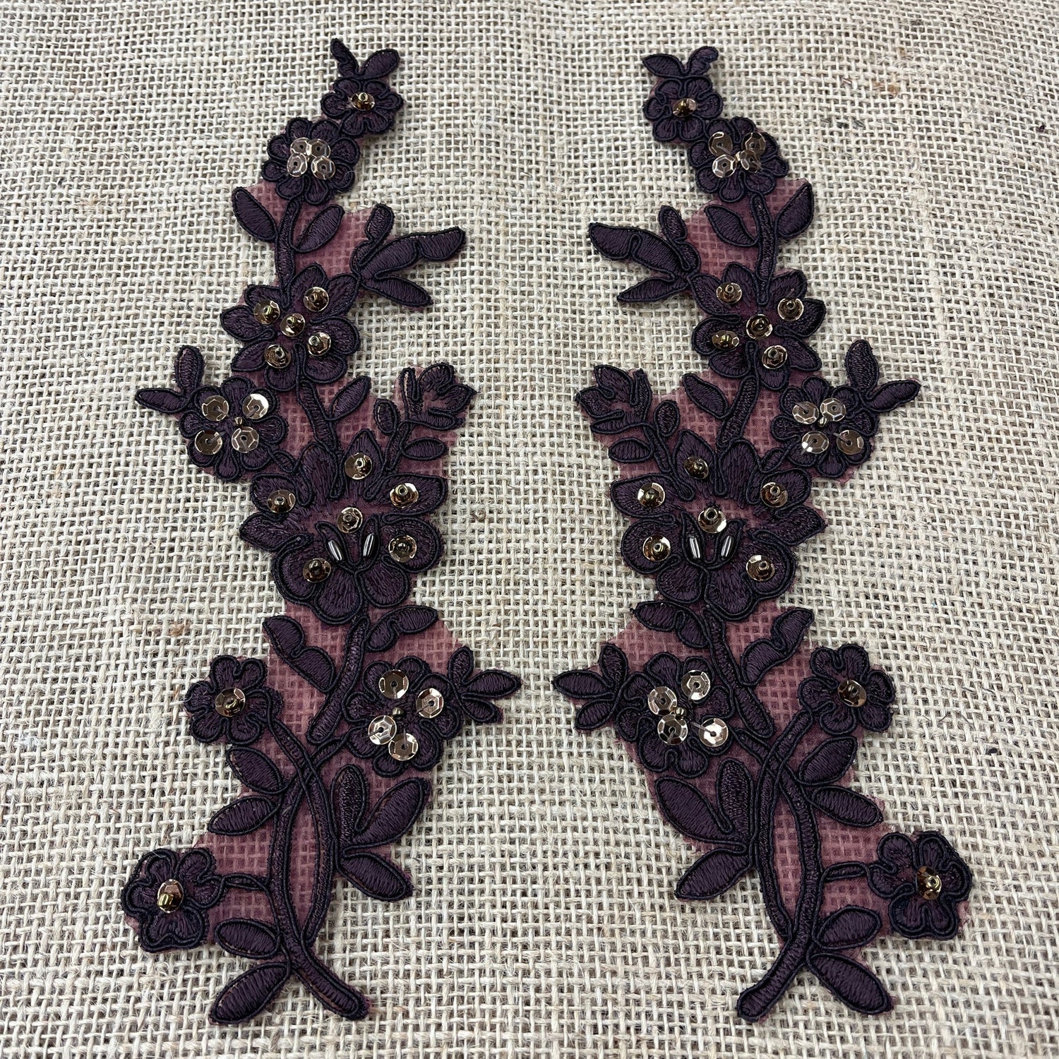1 Pair Beaded & Corded Floral Lace Applique 10" x 2" Each Side