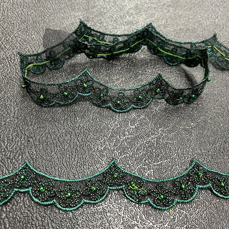 1 Yard Beaded & Corded Lace Trimming on Net Mesh | 1" Wide | Antique Silver | Elegant Embroidered Trim for Bridal, Formalwear & Costumes