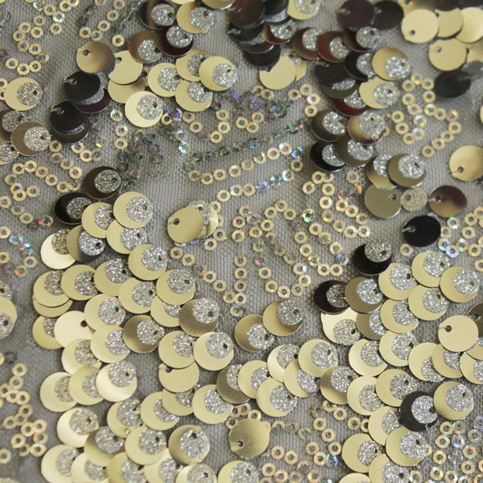 Fame Stretch Mesh Sequin Polyester Fabric - 2-Way Stretch, Embroidered Sequins, 50" Width, 287 GSM (1 Yard)