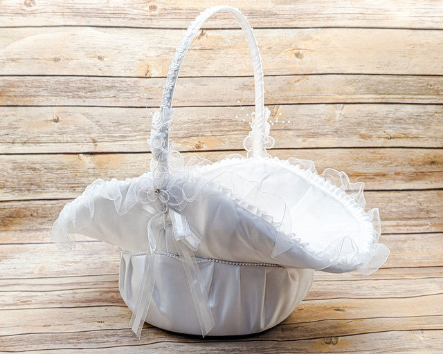 Satin Flower Girl Basket Set Rhinestone Wedding Set of 3 Baskets