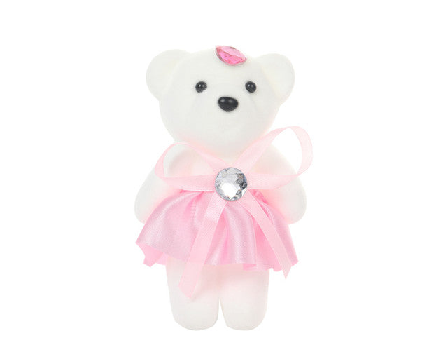 4.5" Tall Pink Bow Skirt White Foam Baby Shower Bear - Set of 10 Bears