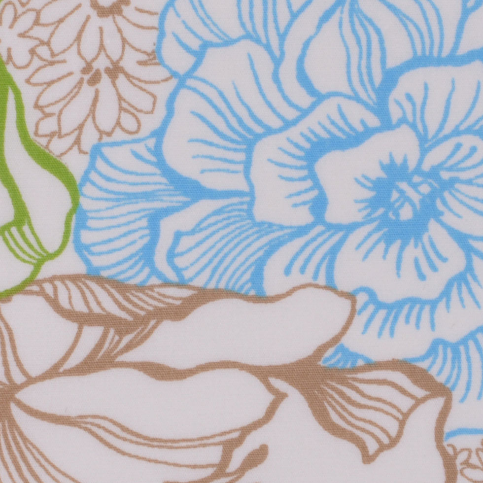 White/Beige/Sky Blue/Kiwi Multicolor Floral Cotton Print