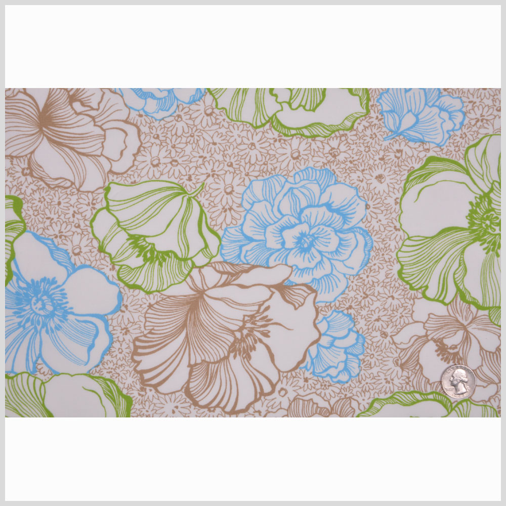 White/Beige/Sky Blue/Kiwi Multicolor Floral Cotton Print