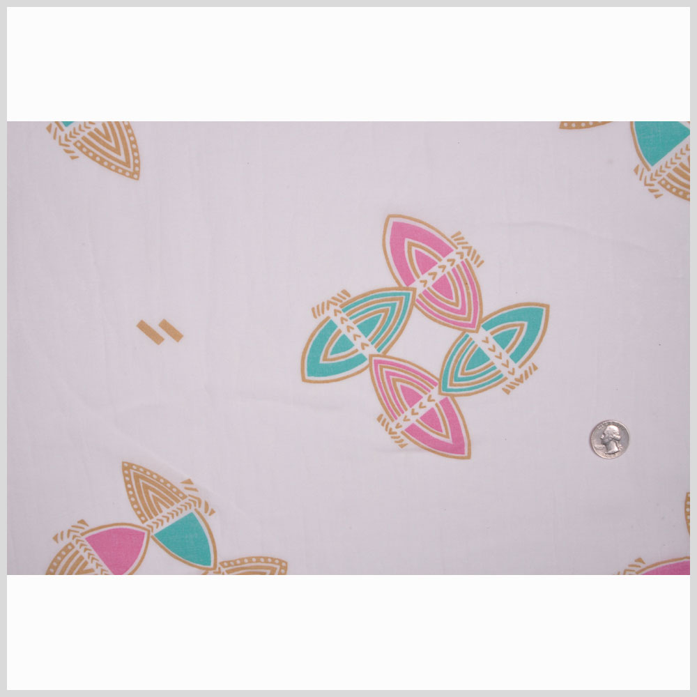 Off-White/Taffy/Pink/Green Geometric Cotton Voile