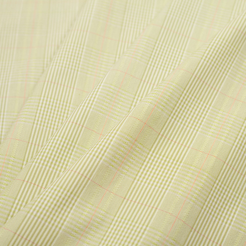 Kiwi Green and Off-White Plaid Cotton Blend Suiting