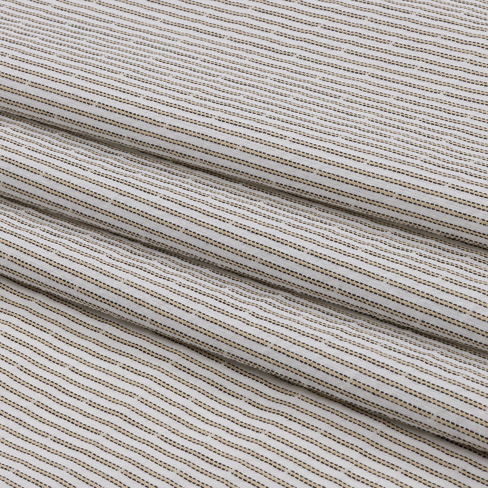 White and Tan Striped Cotton Woven