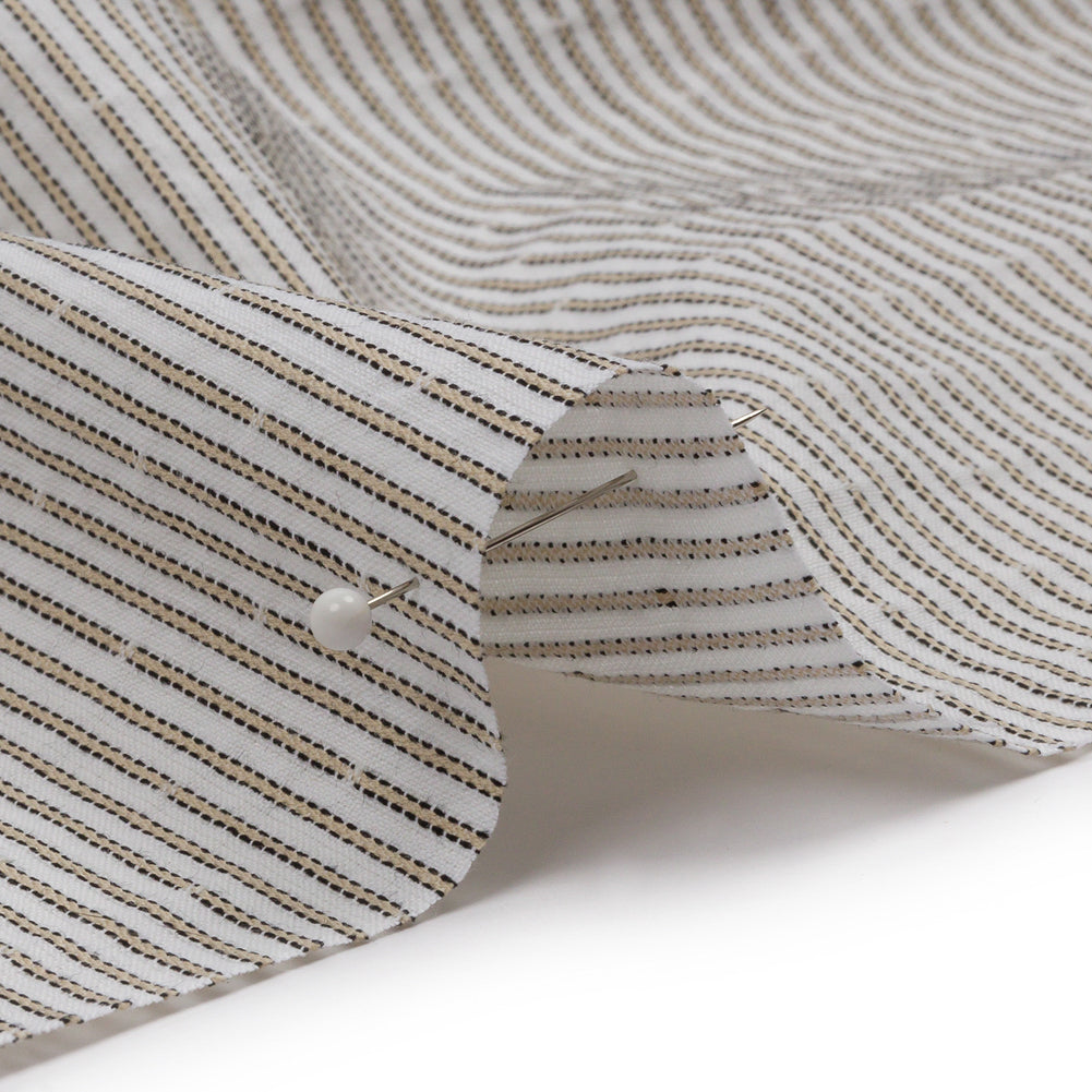 White and Tan Striped Cotton Woven