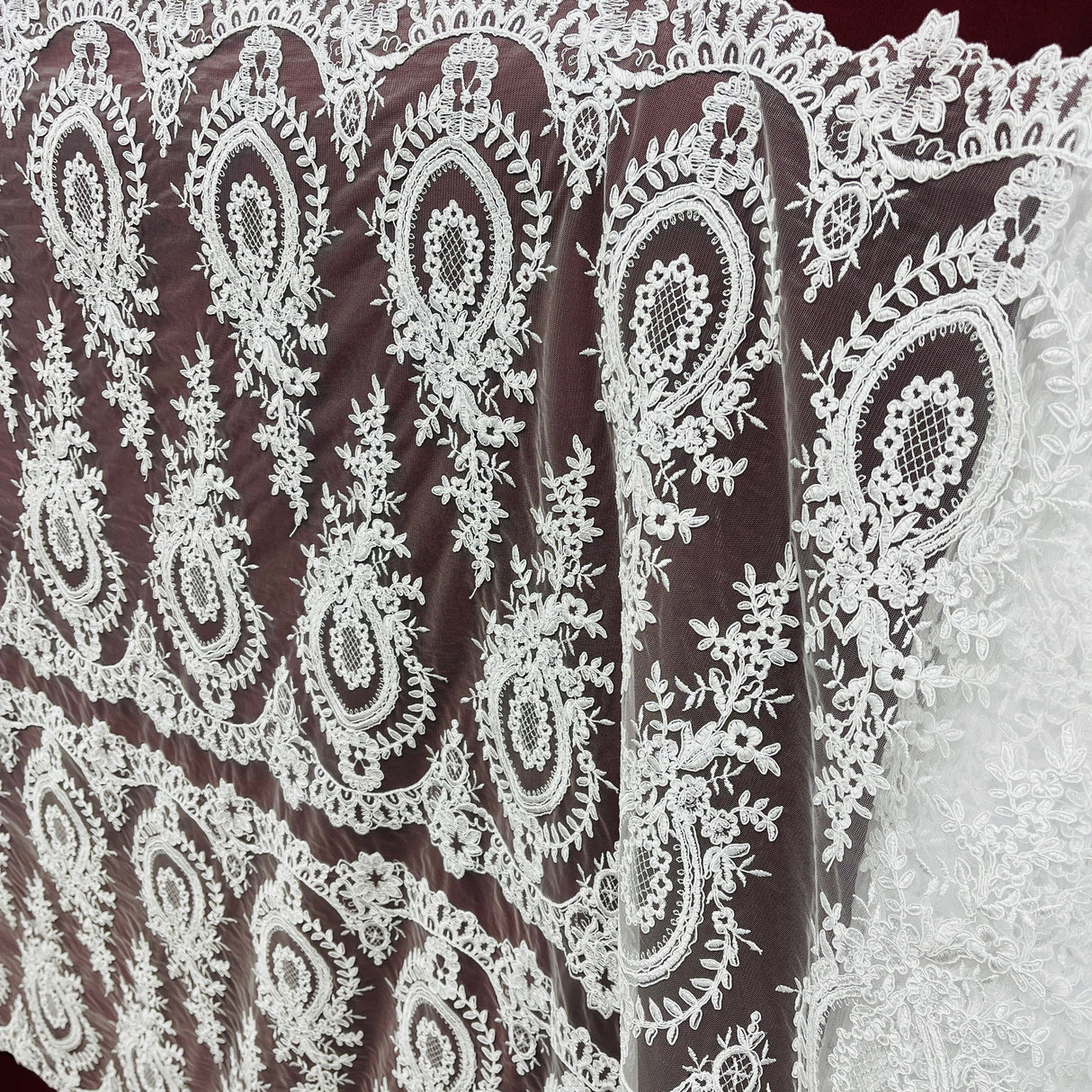 Corded Bridal Lace Fabric 100% Polyester Net Mesh 48" Wide