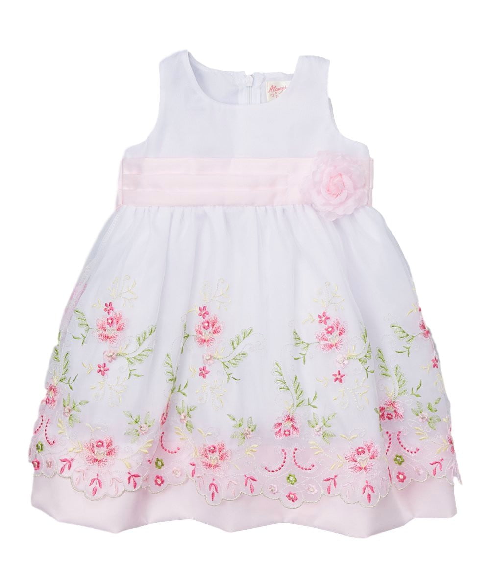Embroidered Party Dress With Sash And Flower Girls Fancy Dresses - Embroidered Party Dress, Colorful, Sizes 12Month To 10 (1 Piece)