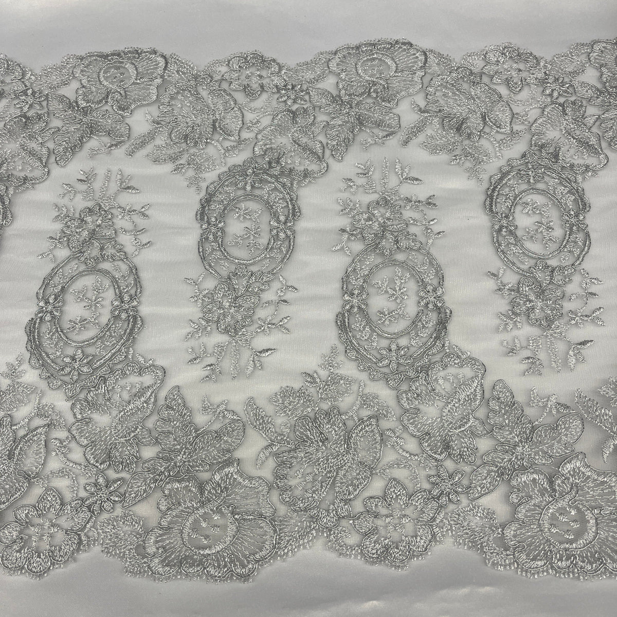 1 Yard 12.5" Wide Corded Double Sided Lace Trimming Embroidered on 100% Polyester Net Mesh