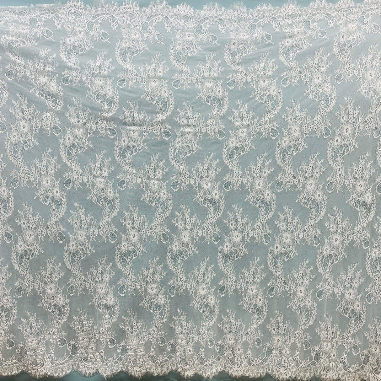 Embroidered Lace Fabric with Eyelash Scallop
