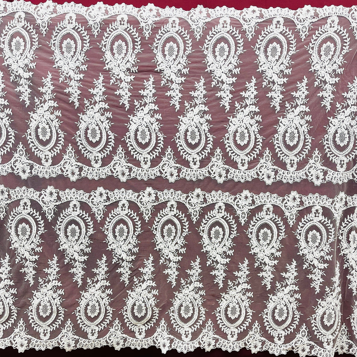 Beaded Corded Lace Mesh White