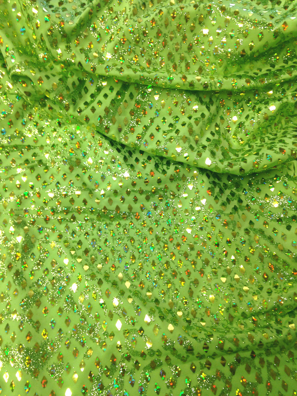 Shiny Diamond Faux Sequins Glitter Waves Polyester Spandex Fabric - Black/Teal, Green, Purple, Fuchsia, Red, Diamond Pattern, 58-60" Width