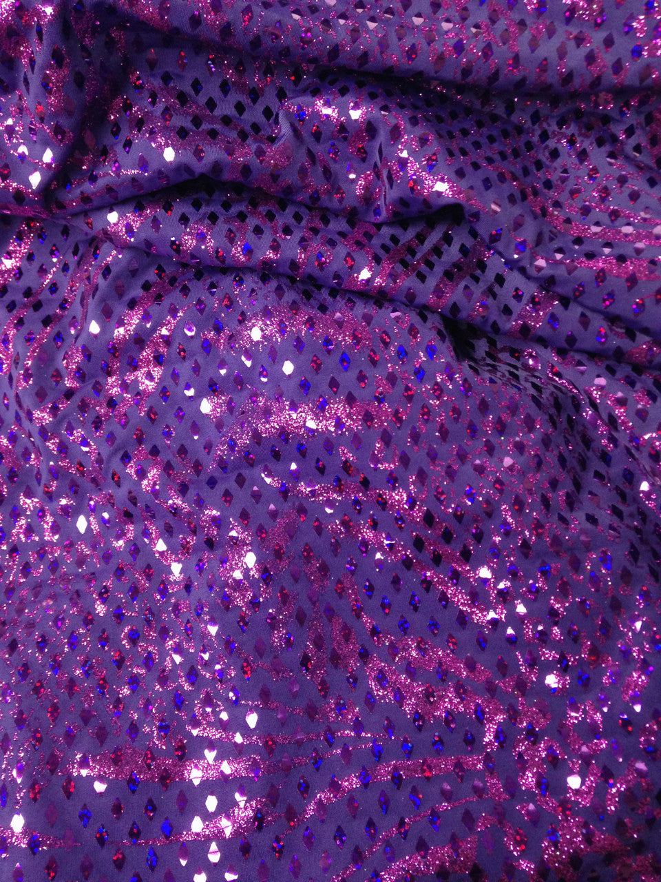 Shiny Diamond Faux Sequins Glitter Waves Polyester Spandex Fabric - Black/Teal, Green, Purple, Fuchsia, Red, Diamond Pattern, 58-60" Width