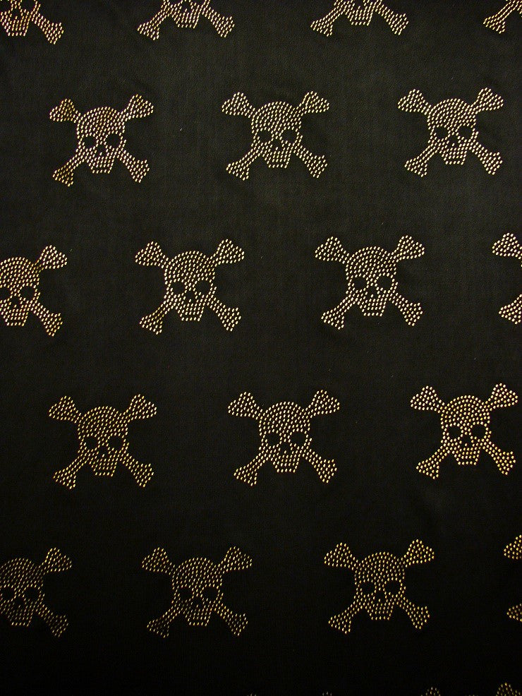 Mini Metallic Dew Drop Poison Design Studs On Black Stretch Polyester Spandex Fabric - Black/Red, Black/Gold, 54/56" Width