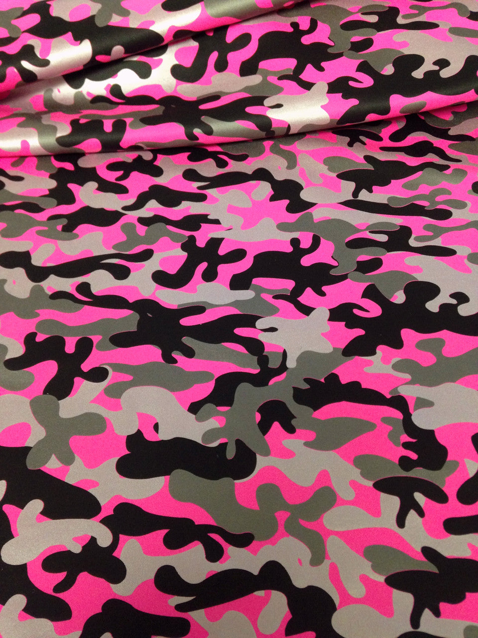Mini Camouflage Pattern Matte Foil Nylon Spandex Fabric - Black/Silver, Neon Fuchsia, Neon Turquoise, Neon Lime Green, 58"-60" Width
