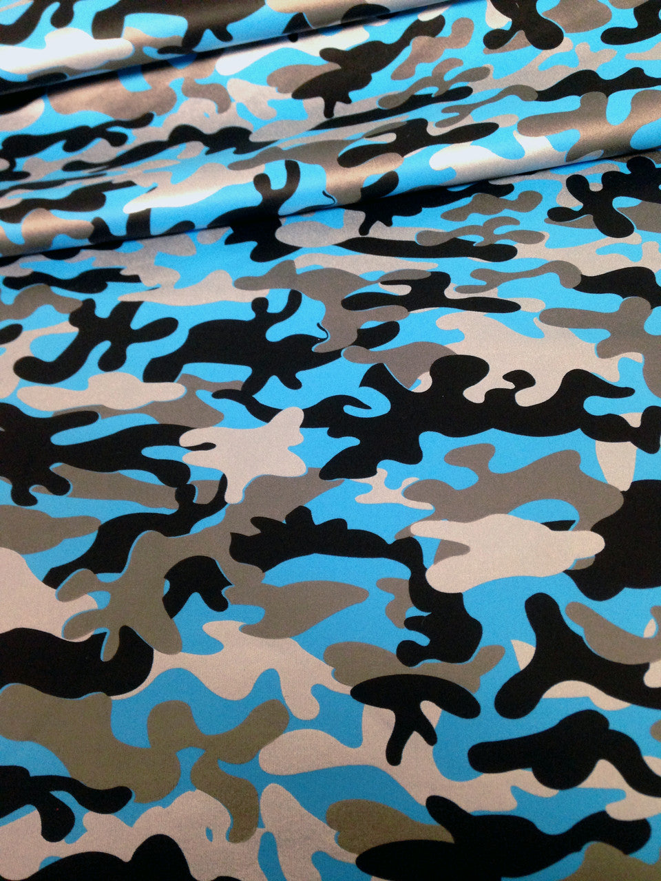 Mini Camouflage Pattern Matte Foil Nylon Spandex Fabric - Black/Silver, Neon Fuchsia, Neon Turquoise, Neon Lime Green, 58"-60" Width