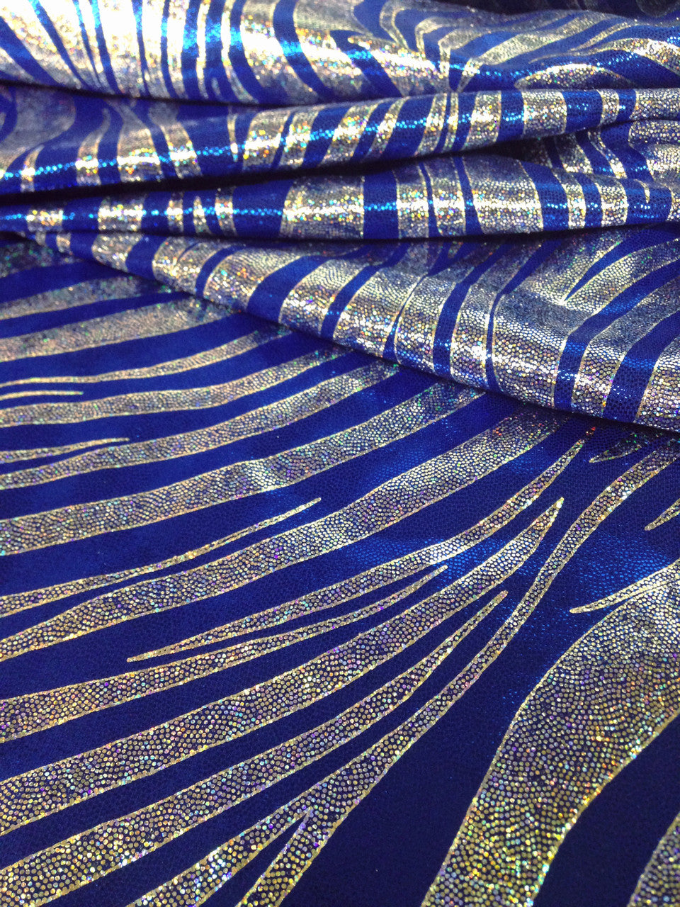 Zebra Pattern Shiny Holographic Foil Nylon Spandex Fabric - Zebra Pattern, Royal, Red, Purple, 58"-60" Width