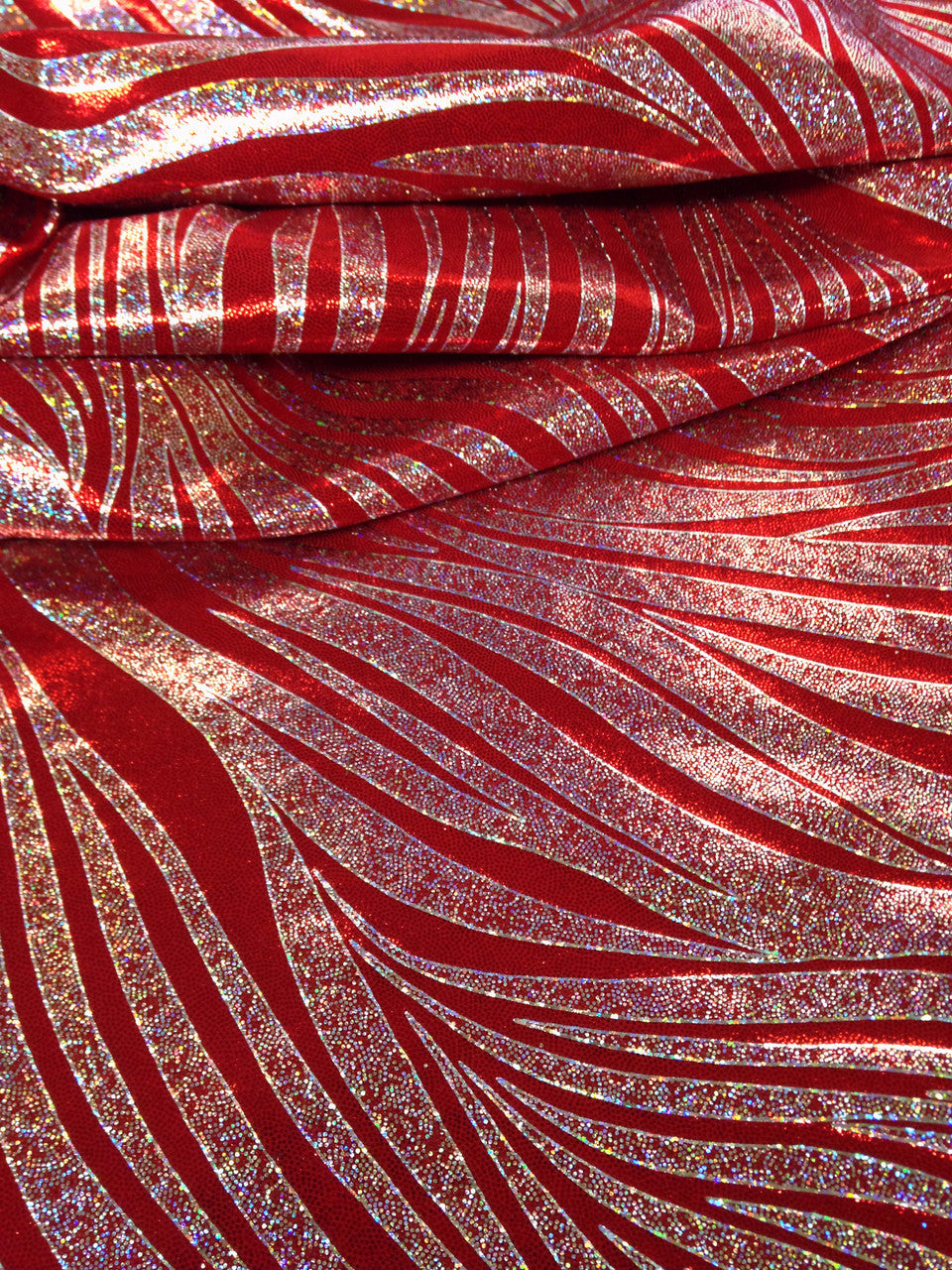 Zebra Pattern Shiny Holographic Foil Nylon Spandex Fabric - Zebra Pattern, Royal, Red, Purple, 58"-60" Width