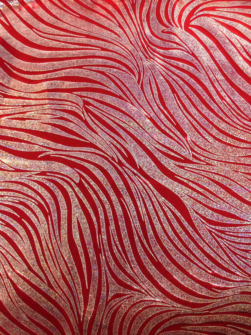 Zebra Pattern Shiny Holographic Foil Nylon Spandex Fabric - Zebra Pattern, Royal, Red, Purple, 58"-60" Width