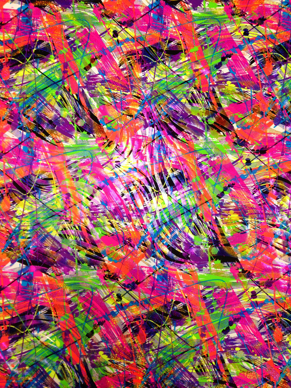 Colorful Paint Splash With Zebra Holographic Foil Nylon Spandex Fabric - Multicolor Zebra Pattern, 58"-60" Width