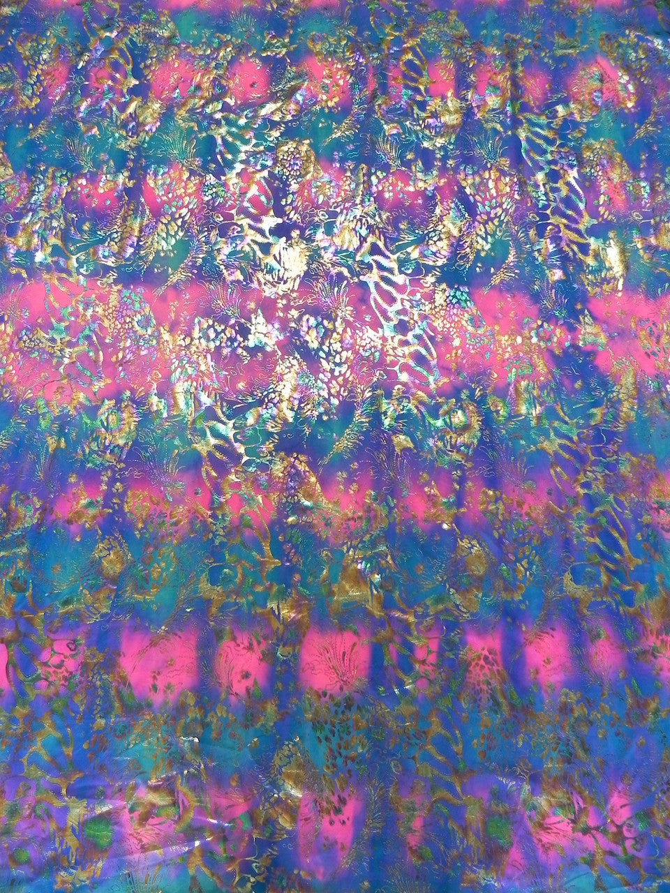 Shiny Rainbow Foil Abstract Pattern Nylon Spandex Fabric - Multi-Color Foil Abstract Pattern, 58"-60" Width
