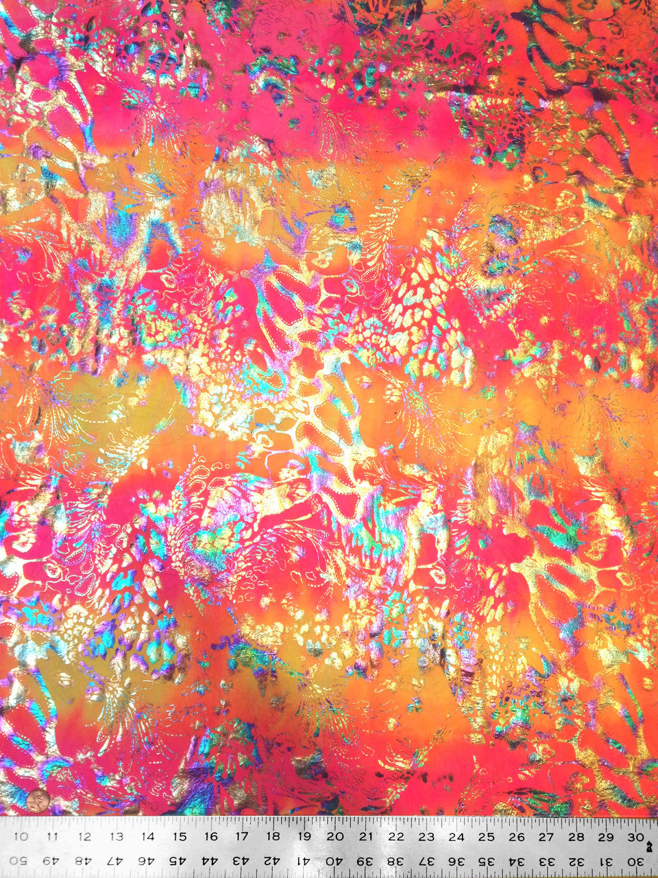 Shiny Rainbow Foil Abstract Pattern Nylon Spandex Fabric - Multi-Color Foil Abstract Pattern, 58"-60" Width