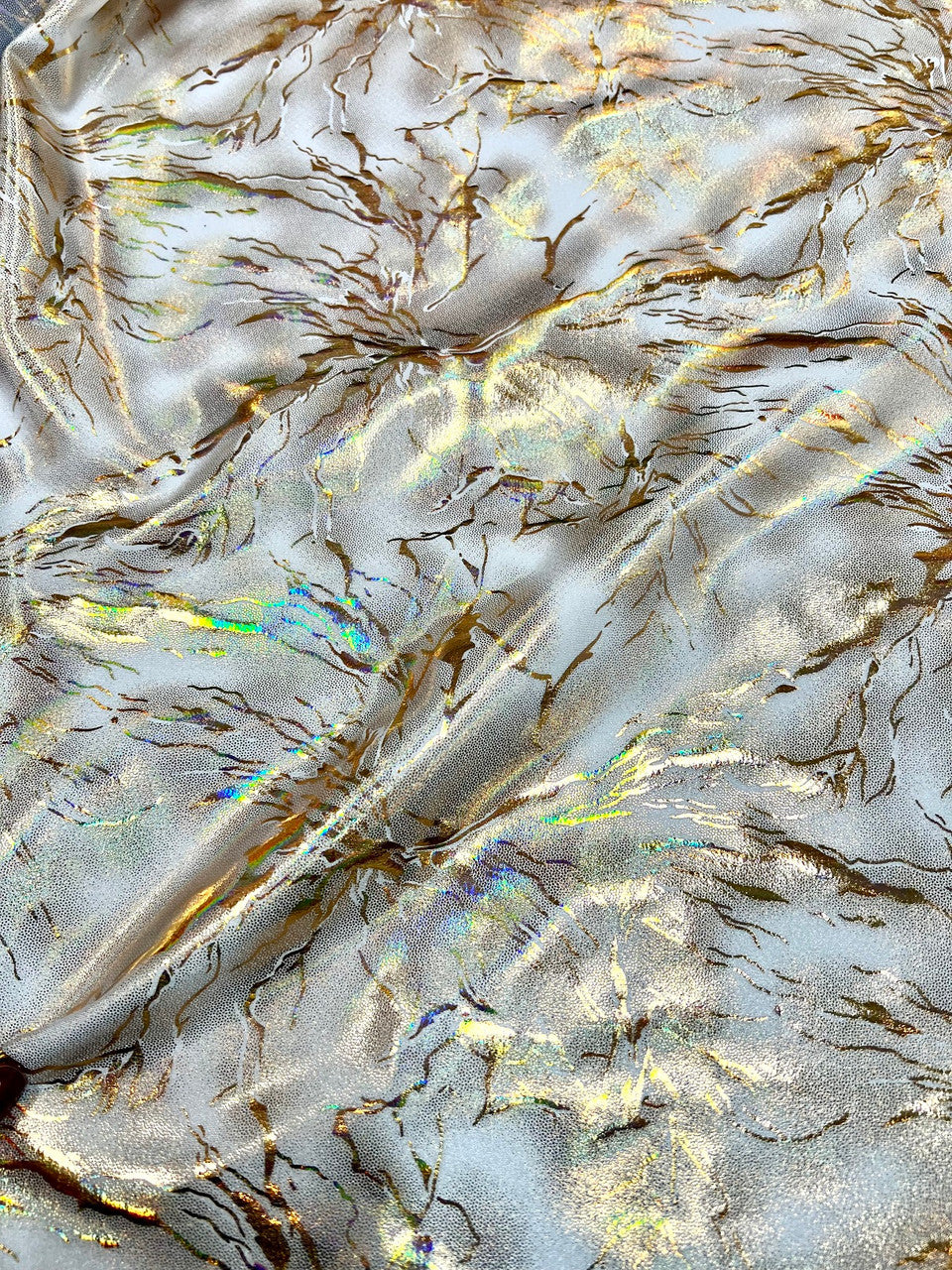 Holo Thunder Foil Print Nylon Spandex Fabric - Foil Print, Black/Silver, 58-60" Width