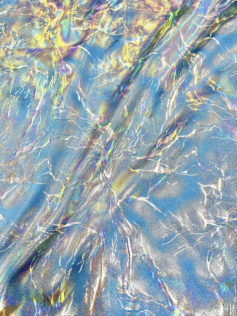 Holo Thunder Foil Print Nylon Spandex Fabric - Foil Print, Black/Silver, 58-60" Width