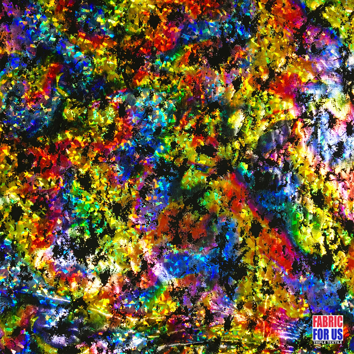 Holographic Shiny Reflective Graffiti Nylon-Spandex Stretch Fabric - Colorful Graffiti Burst, 57" Wide