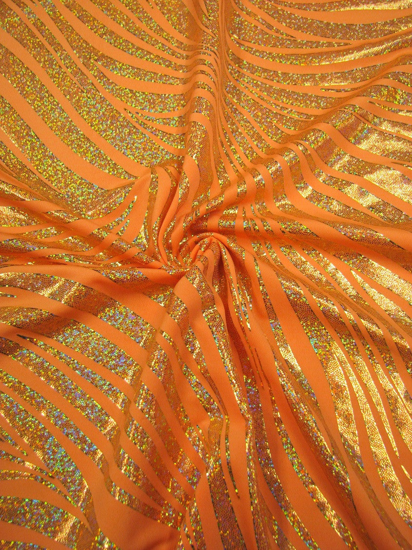 Zebra Holographic Foil Pattern Polyester Spandex Fabric - Lightweight Knit Jersey, Shiny Holographic Foil, 58" To 60" Width