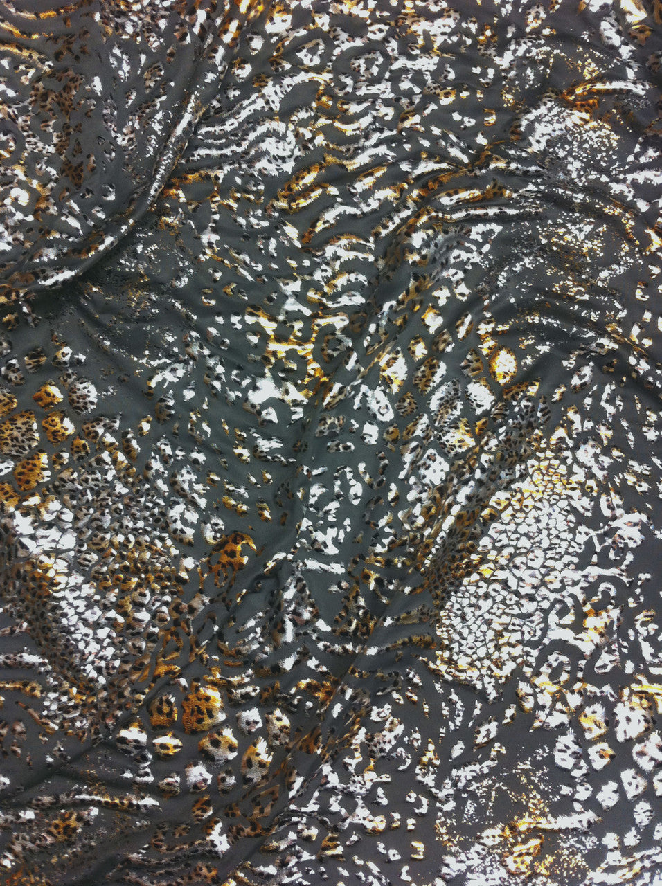 Wild Animal Print Polyester Spandex Fabric - Metallic Foil, Gray Brown, 58"-60" Width