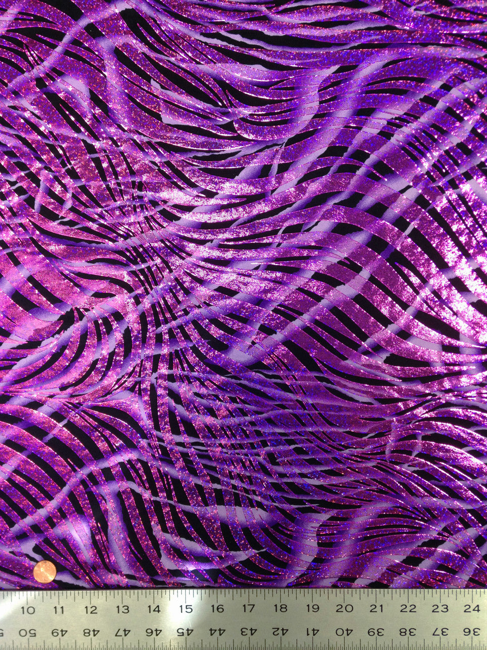Dark Zebra Pattern Holographic Foil Polyester Spandex Fabric - Turquoise, Green, Purple, Red, Zebra Pattern, 58"-60" Width